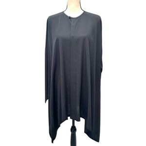 ESKANDAR BLACK SILK COLLARLESS LONG SLEEVE BUTTON FRONT OVERSIZED BLOUSE
